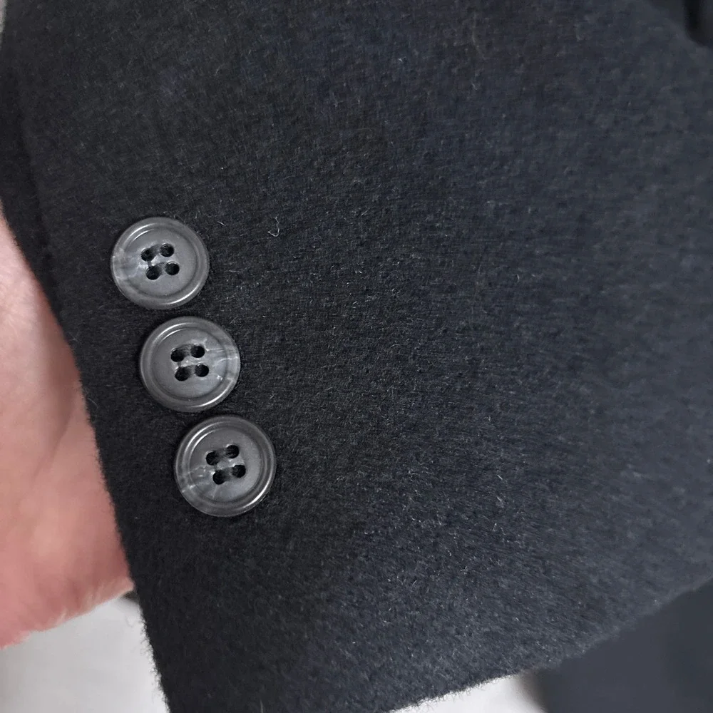 Roundtree Yorke Sport Coat 42L Black Fleece Camel Hair Blazer Jacket Classic